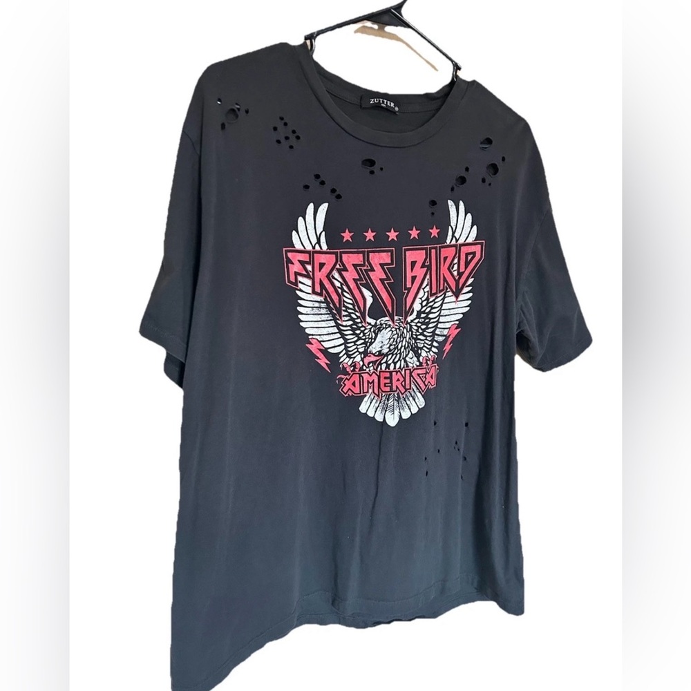 Zetter Distressed FreeBird T Shirt-Black/Gray Medium